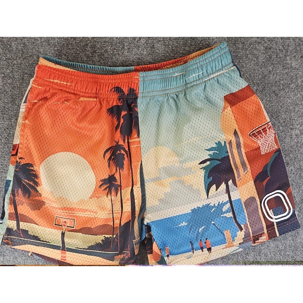 Overtime Palm Paradise Basketball Short Mens Small Mesh Athletic Streetwear 1705